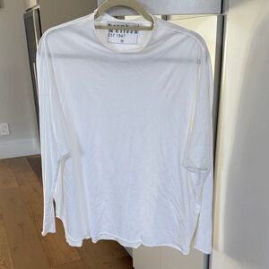 Frank & Eileen Classic White Funnel Neck Long Sleeve Tee